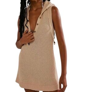 Free People Beach Ainsley Sweater Mini Dress Cream Hooded Boho Beach XL NWT